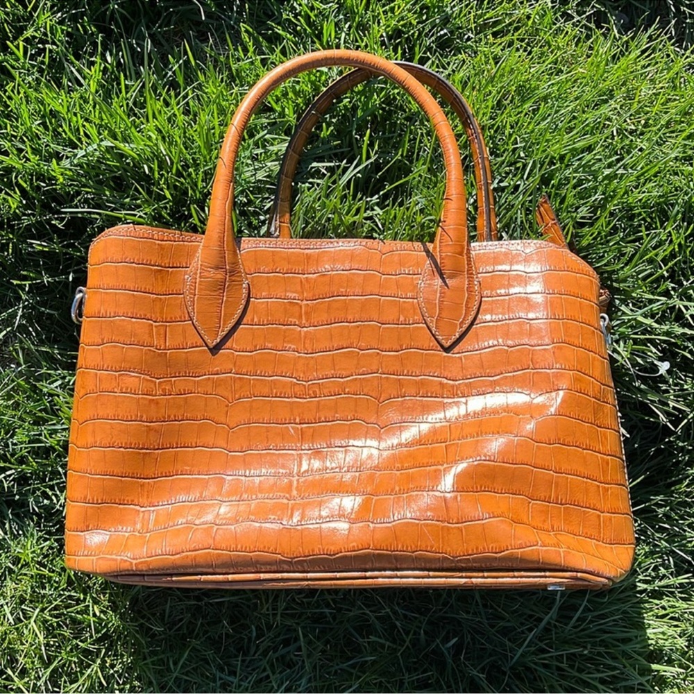 Elegant Tan Genuine Italian Leather Satchel Bag